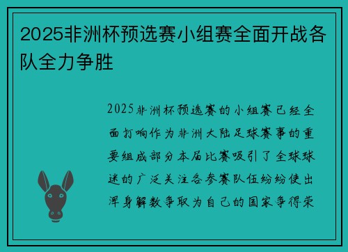 2025非洲杯预选赛小组赛全面开战各队全力争胜
